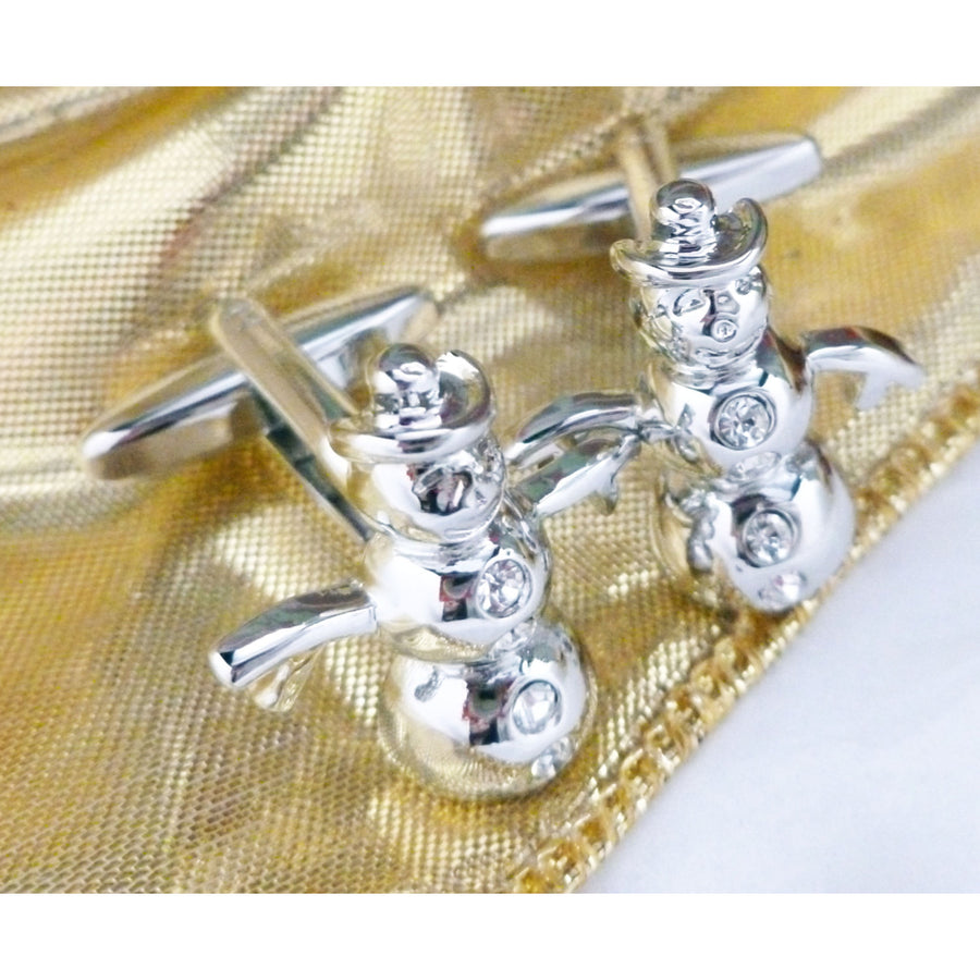 Crystals Snowman Cufflinks 3D Silver Tone Winter Wonderland Cuff Links Christmas Family Parties Work Party Image 1