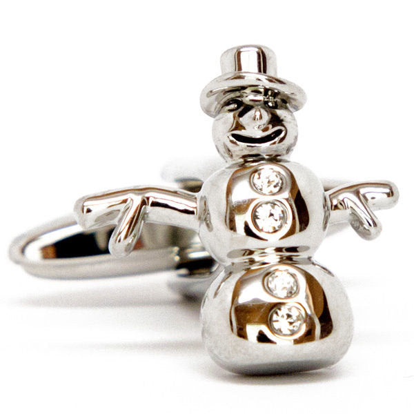 Crystals Snowman Cufflinks 3D Silver Tone Winter Wonderland Cuff Links Christmas Family Parties Work Party Image 3