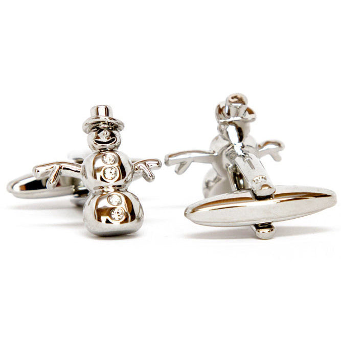 Crystals Snowman Cufflinks 3D Silver Tone Winter Wonderland Cuff Links Christmas Family Parties Work Party Image 4