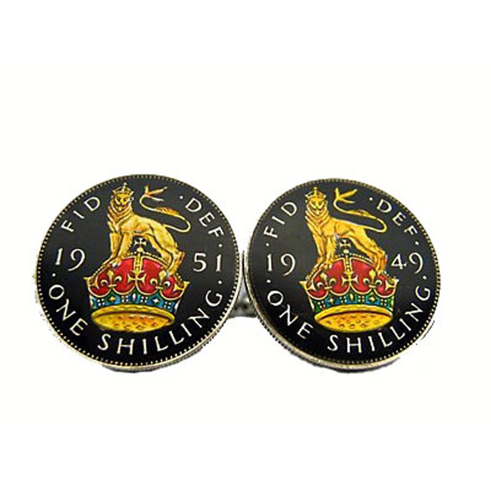 Enamel Cufflinks British Shilling Hand Painted Lion and Royal Crown Enamel Coin Jewelry Cuff Links World Travel Souvenir Image 1