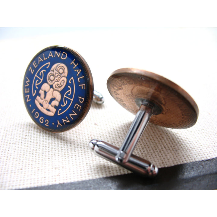 Enamel Cufflinks  Zealand Tribal Pacific Australia Cuff Links Native Island Half Penny Enamel Coin Jewelry Currency Image 2