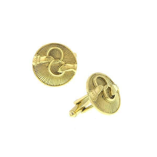 Gold Religious Faith Round Cufflinks Outstretched Hands Holding Interlocking Rings Eternity Cuff Links Image 1