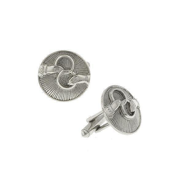 Silver Religious Faith Round Cufflinks Outstretched Hands Holding Interlocking Rings Eternity Cuff Links Image 1