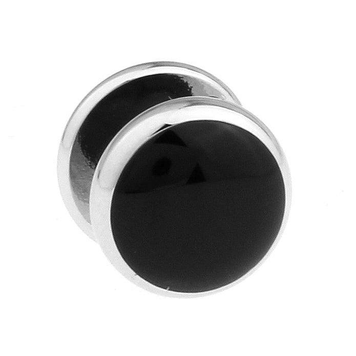 Silver Onyx Round Shirt Studs Silver with 4 Black Shirt Studs Comes with Gift Box Image 1