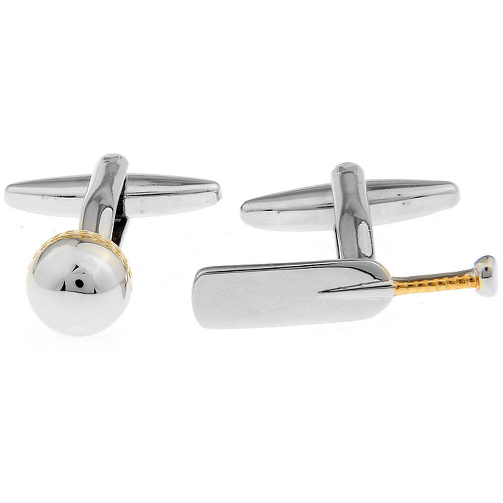 Cricket Ball and Bat Cufflinks Silver Gold Tone Deluxe Finish Sport Fun Cool Cuff Links Comes with Gift Box Image 3