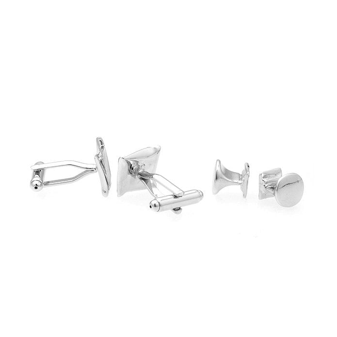 Silver Onyx Cufflinks with Matching Shirt Studs Silver with Square Cuff Links 4 Shirt Studs Comes with Gift Box Image 3