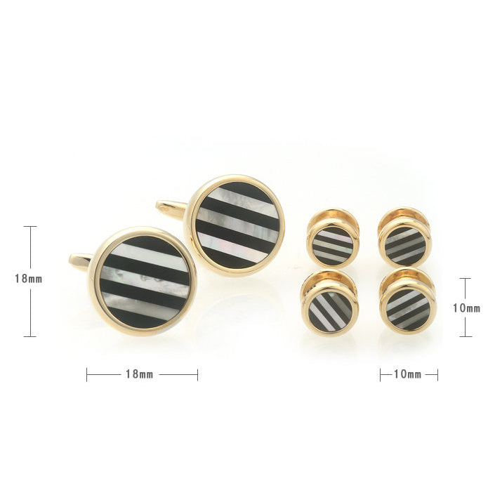 Gold Mother of Pearl Onyx Stripe Cufflinks with Matching  4 Shirt Studs Silver with Cuff Links Shirt Studs Comes with Image 3