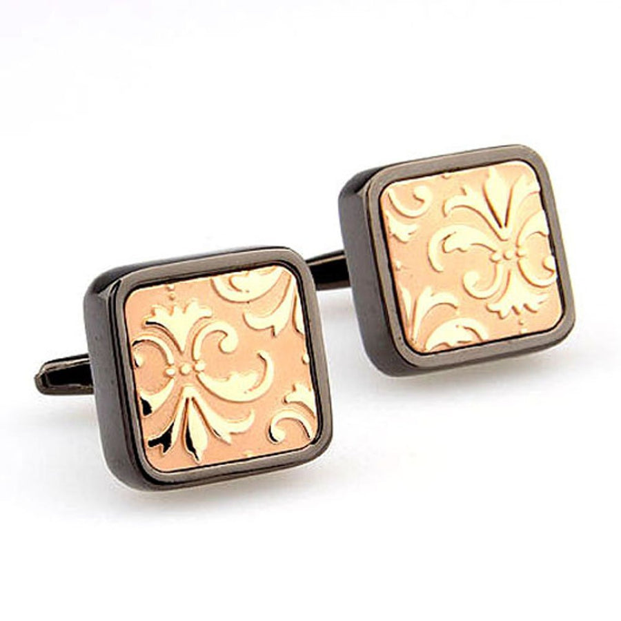 Heavy Thick Gunmetal Antique Gold Square Brushed Fleur di Lis Cufflinks Cuffs Links Image 1