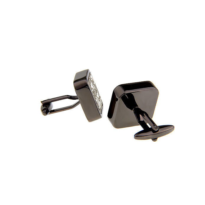 Heavy Thick Gunmetal w Antique Silver Square Brushed Fleur di Lis Cufflinks Cuff Links Image 3