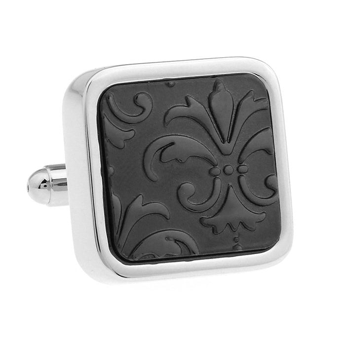 Silver Heavy Thick Brushed Gunmetal Square Fleur di Lis Cufflinks Cuffs Links Image 2