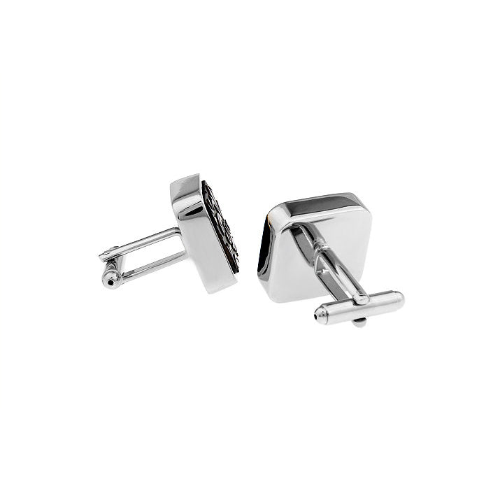 Silver Heavy Thick Brushed Gunmetal Square Fleur di Lis Cufflinks Cuffs Links Image 3