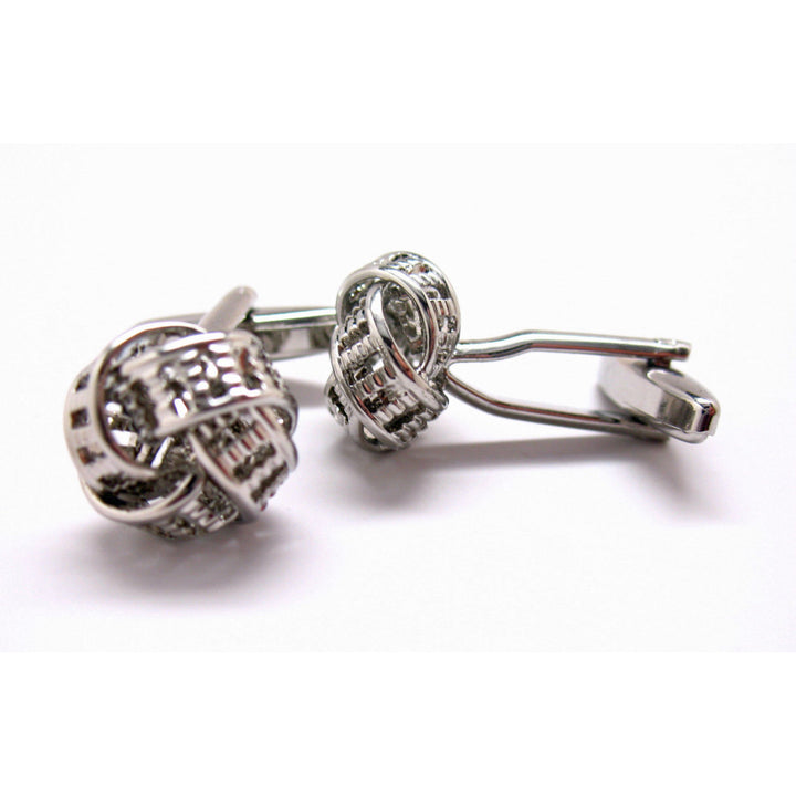 Double Binded Tied Knot Silver Tone Knots Cufflinks Cuff Links Image 2
