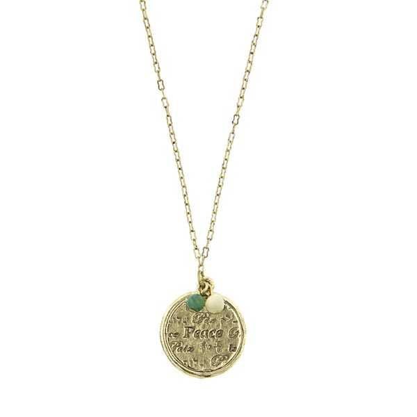 Gold Tone World of Peace Charm Necklace 16" Chain Silk Road Jewelry Image 1