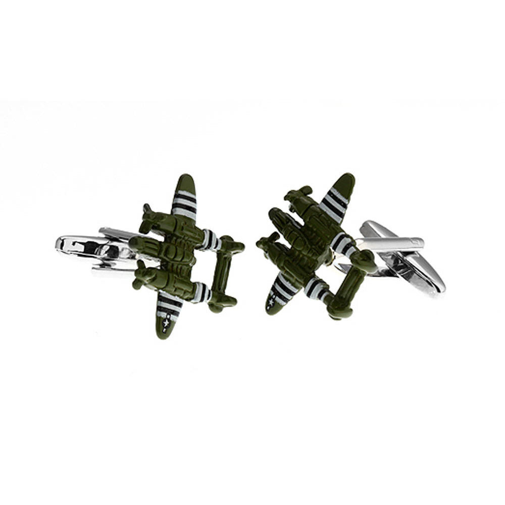 P-38 Lightning Airplane Cufflinks World War II The Fork-Tailed Devil Highly Detailed 3D Novelty Fun Cool Cuff Links Image 2