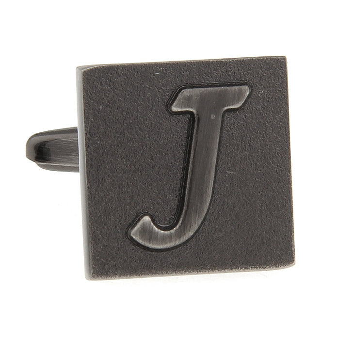 J Initial Cuff Links Mens Cufflinks Gunmetal Square 3-D Letter Vintage English Letters Personalized Wedding Bride Image 4