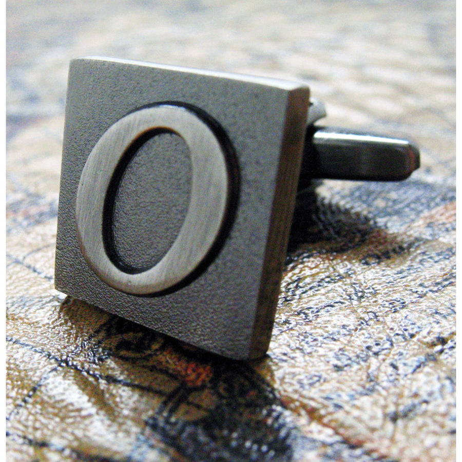 O Initial Cufflinks Gunmetal Square 3-D Letter O Personalized Initial English Vintage Cuff Links Groom Father of the Image 1
