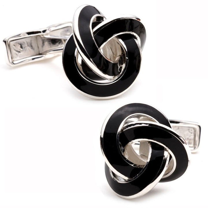 Sterling Silver with Black Enamel Knot Wedding Eternal Knots Cufflinks Cuff LInks Image 1