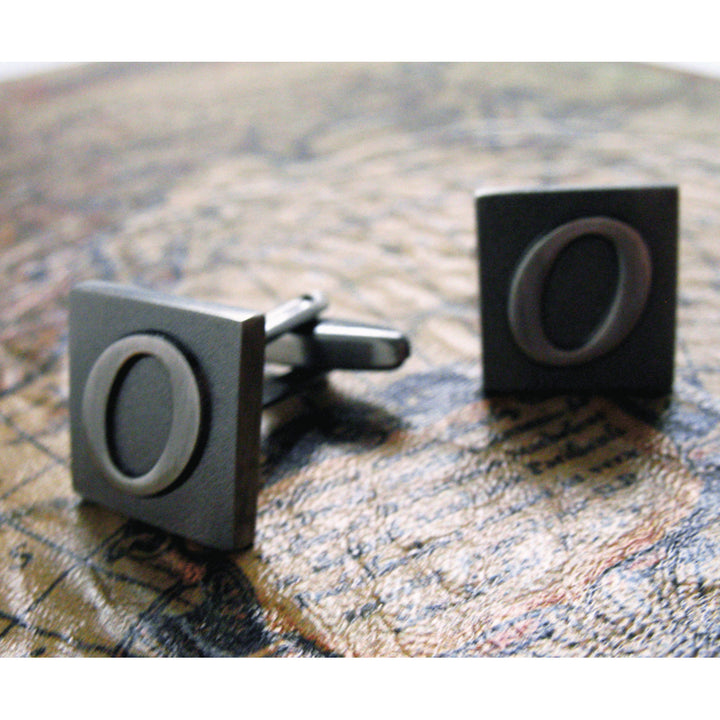 O Initial Cufflinks Gunmetal Square 3-D Letter O Personalized Initial English Vintage Cuff Links Groom Father of the Image 3
