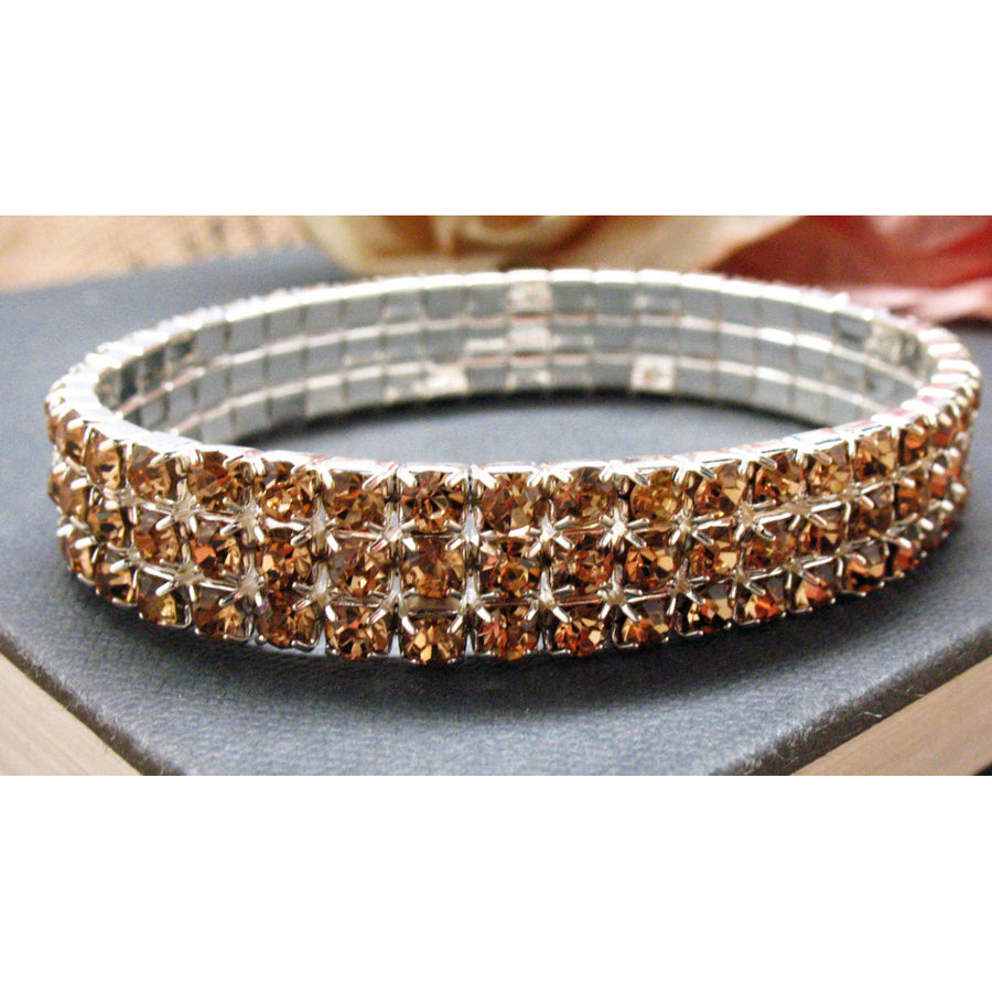 Amber Stretch Bracelet Sparkling Crystales Silver Toned Tennis Bracelet Image 1
