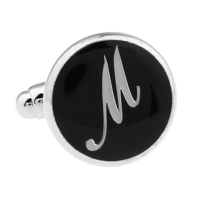 Initial M Cufflinks Letter M Cufflinks Silver Black Enamel Cufflinks Monogram M Cuff Links Fathers Day Gift Gifts for Image 1
