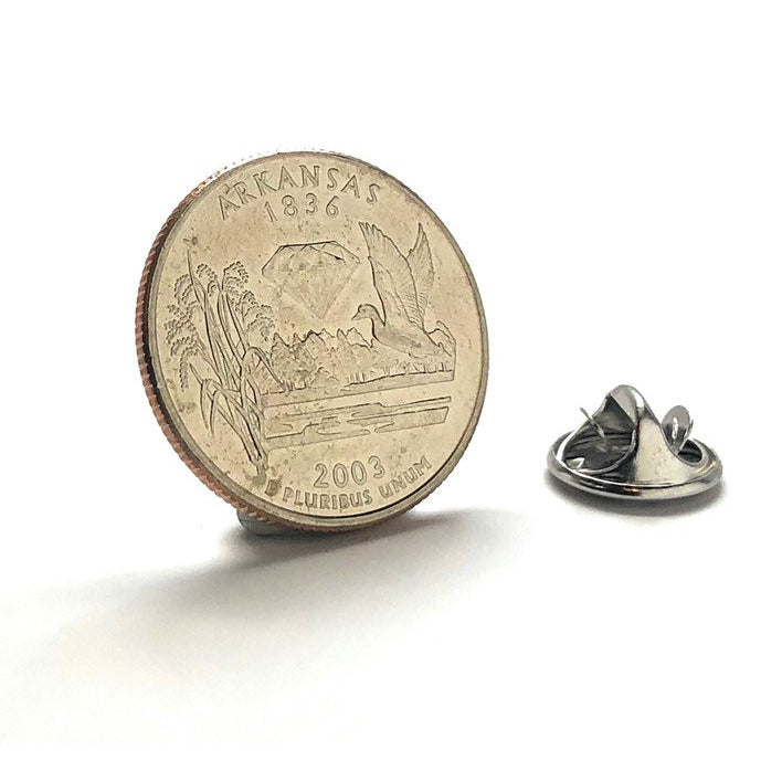 Enamel Pin Arkansas State Quarter Enamel Coin Uncirculated Lapel Pin Tie Tack Travel Souvenir Coins Bird Diamonds Image 1
