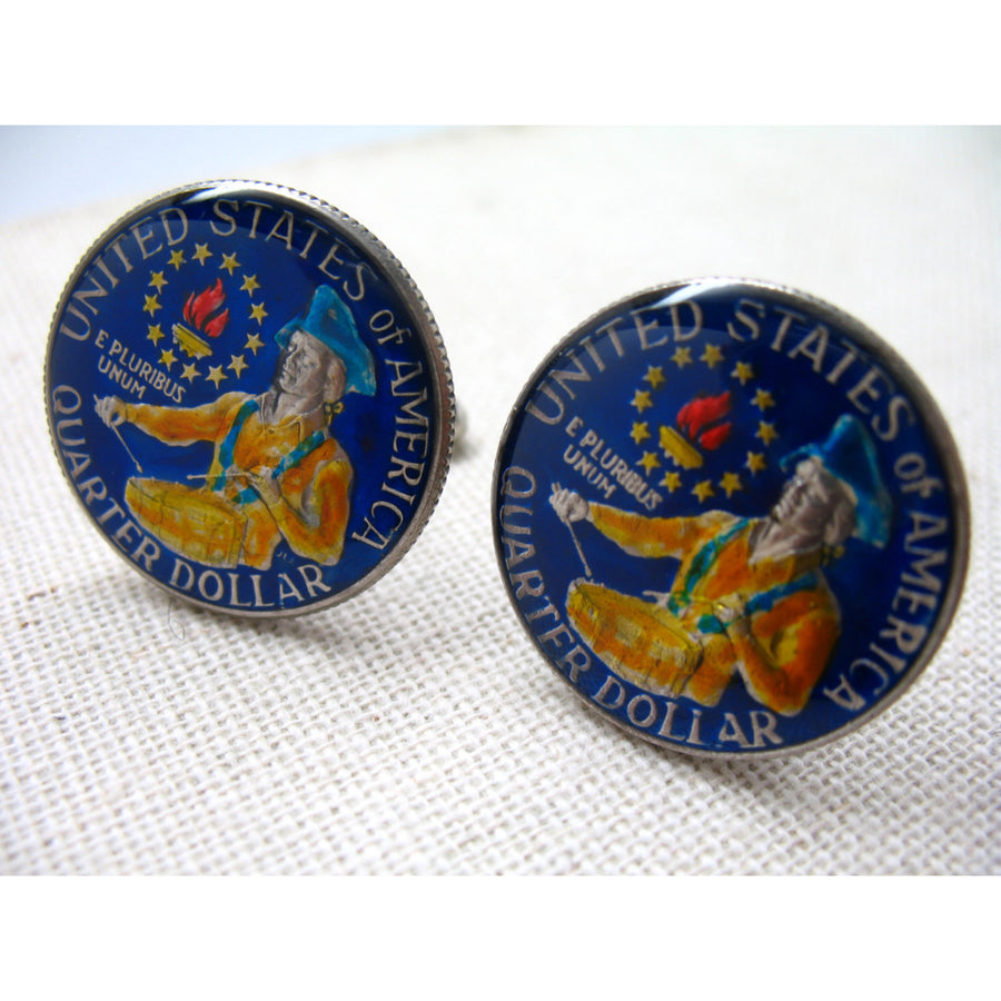 Enamel Cufflinks America Bicentennial American Proud US Pride Hand Painted Liberty Cuff Links Enamel Coin Jewelry with Image 1