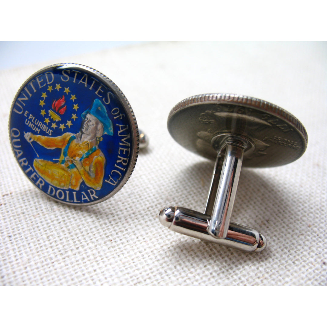 Enamel Cufflinks America Bicentennial American Proud US Pride Hand Painted Liberty Cuff Links Enamel Coin Jewelry with Image 2
