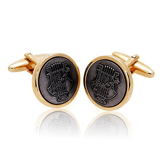 Harp Music Collection Cufflinks Gold and Black Loverly Harpist Harp Music Bullet Post Cuff Links Comes with Gift Box Image 1