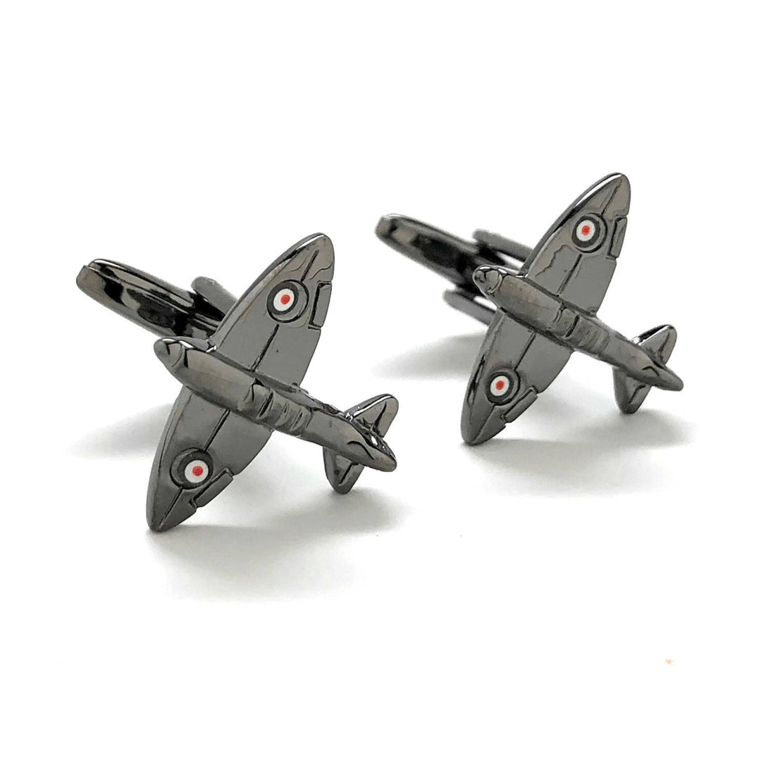 Gunmetal Spitfire Cufflinks British Airplane Supermarine RAF Special Edition Black Squadron CuffLinks WWII Aviation Image 1