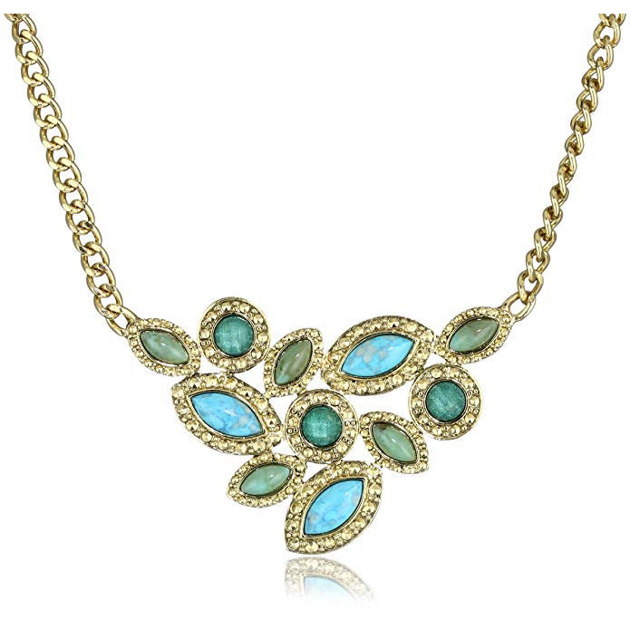 Blue Green Sea Embellished Cluster Design Front Pendant Necklace Silk Road Collection Jewelry Image 1