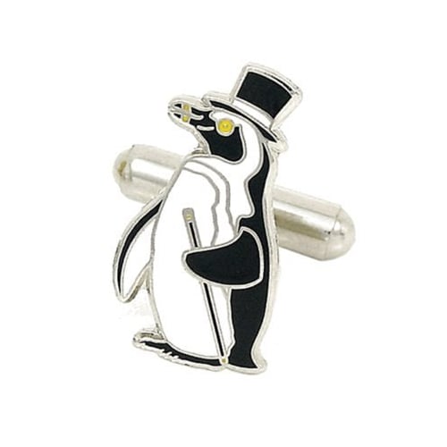 Top Hat Penguin Cufflinks Black Suit Top Hat Cane Puttin on the Ritz Cuff Links Image 1