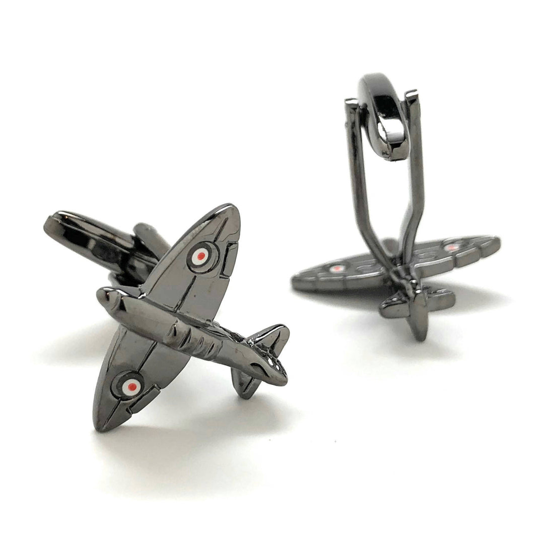 Gunmetal Spitfire Cufflinks British Airplane Supermarine RAF Special Edition Black Squadron CuffLinks WWII Aviation Image 3