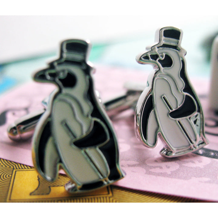 Top Hat Penguin Cufflinks Black Suit Top Hat Cane Puttin on the Ritz Cuff Links Image 3