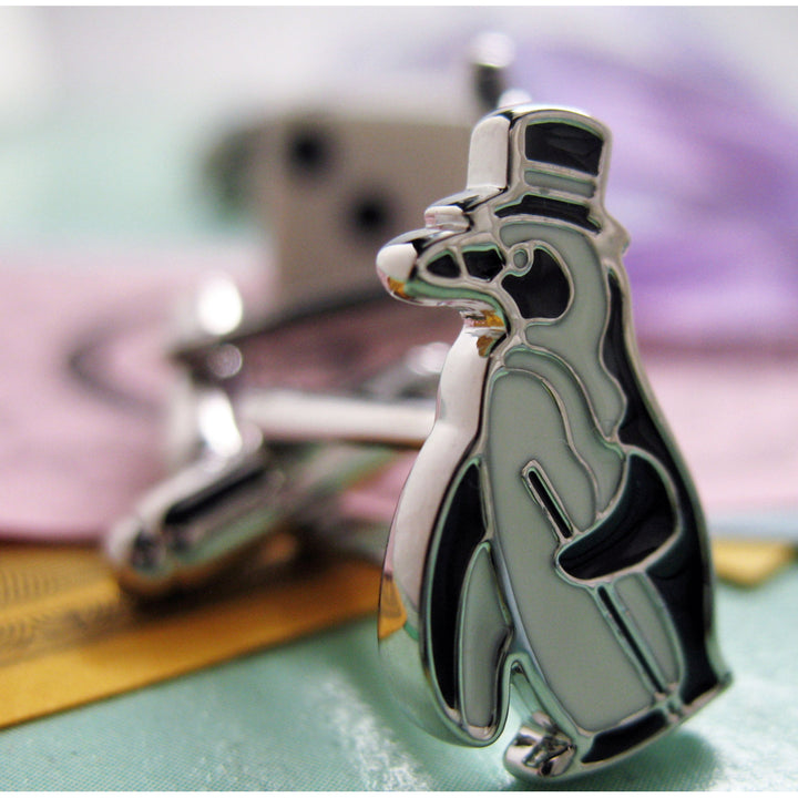 Top Hat Penguin Cufflinks Black Suit Top Hat Cane Puttin on the Ritz Cuff Links Image 4