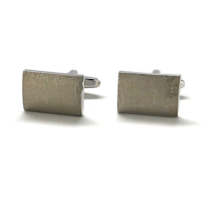 Flower Brush Design Cufflinks Power Style Shoney and Matt Silver Cuff Links Comes with Gift Box Image 1