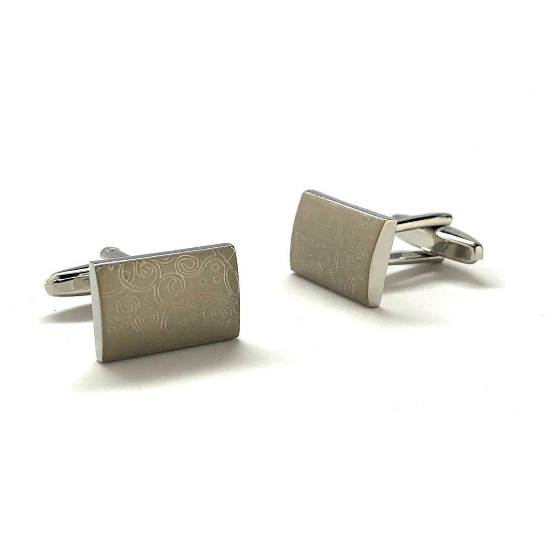 Flower Brush Design Cufflinks Power Style Shoney and Matt Silver Cuff Links Comes with Gift Box Image 2