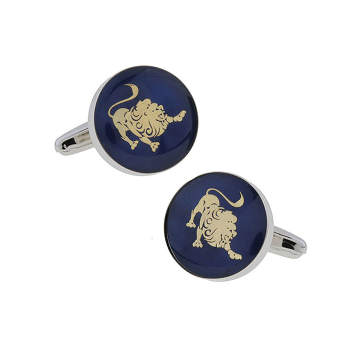Leo Zodiac Sign Cufflinks Deep Blue Enamel Gold Tone Symbol from Astrology Cuff Links Comes with Gift Box Image 1