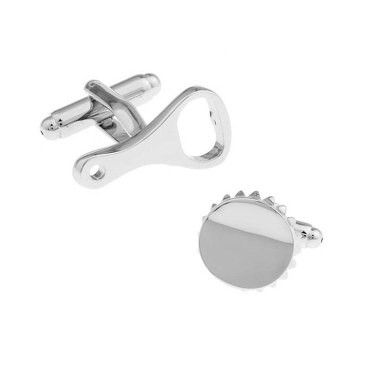 Silver Bottle Opener and Bottle Cap Cufflinks Drinks Beer Party On A Cold One Cool Cuff Links Comes with Gift Box Image 1