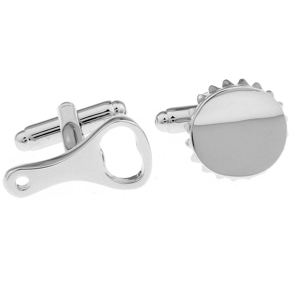 Silver Bottle Opener and Bottle Cap Cufflinks Drinks Beer Party On A Cold One Cool Cuff Links Comes with Gift Box Image 3