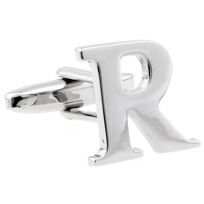 Classic "R" Cufflinks Silver Tone Initial Alaphabet Cut Letters R Cuff Links Groom Father Bride Wedding Anniversary Image 1