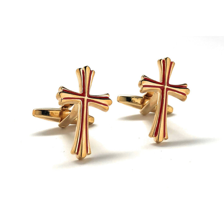 Gold Cross Cufflinks with Red Enamel Accent Cross Cufflinks Cuff Links Black Friday Sale Cyber Monday On Sale Image 1