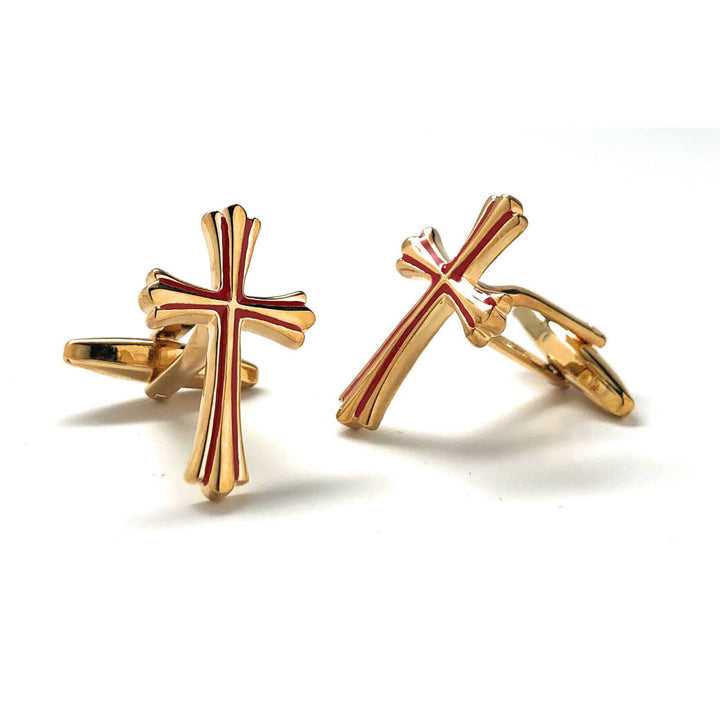Gold Cross Cufflinks with Red Enamel Accent Cross Cufflinks Cuff Links Black Friday Sale Cyber Monday On Sale Image 2