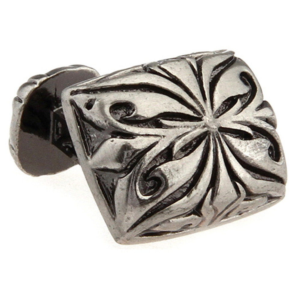 Designer Sculpted Pewter Flower Leaves Cufflinks Straight Post Heavy Detailed Style Cuff Links Image 1