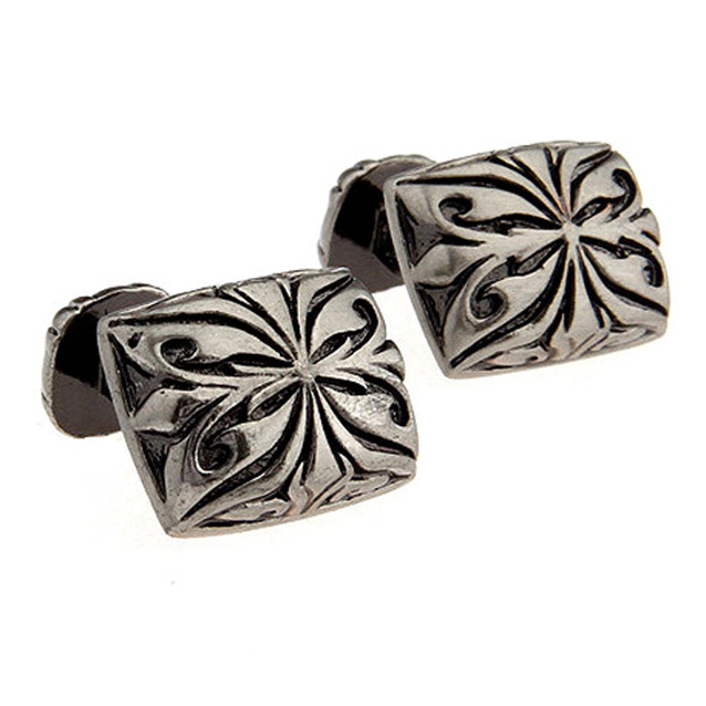 Designer Sculpted Pewter Flower Leaves Cufflinks Straight Post Heavy Detailed Style Cuff Links Image 2