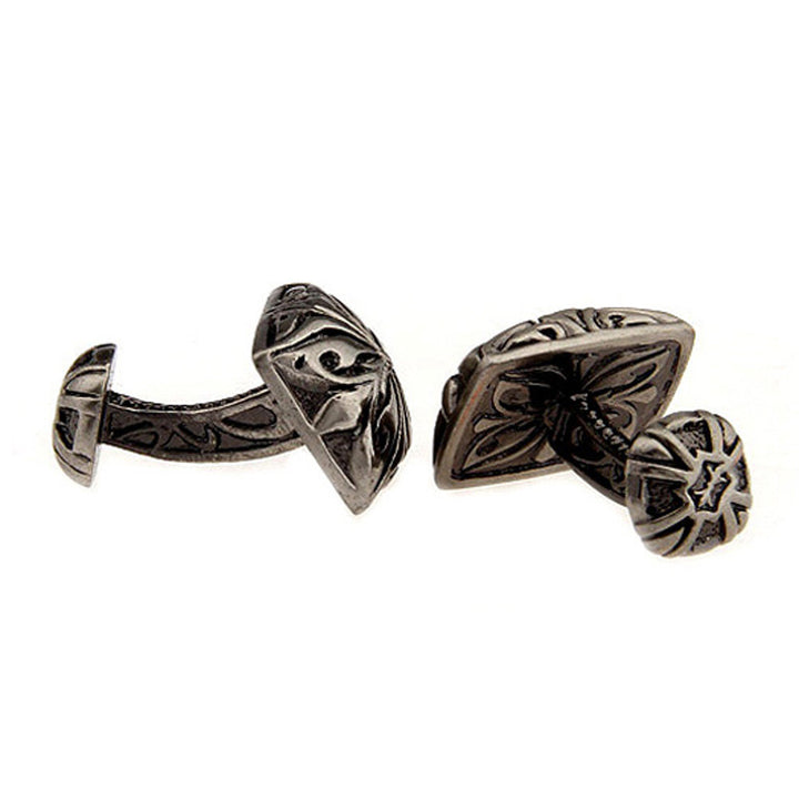 Designer Sculpted Pewter Flower Leaves Cufflinks Straight Post Heavy Detailed Style Cuff Links Image 3