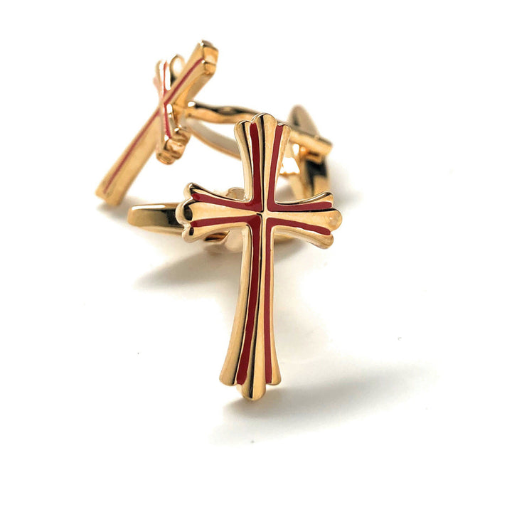 Gold Cross Cufflinks with Red Enamel Accent Cross Cufflinks Cuff Links Black Friday Sale Cyber Monday On Sale Image 4