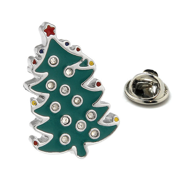 Christmas Tree Enamel Pin Christmas Lapel Pin Silver Green Enamel with Crystals Tie Tack Collector Pin Christmas Time Image 1
