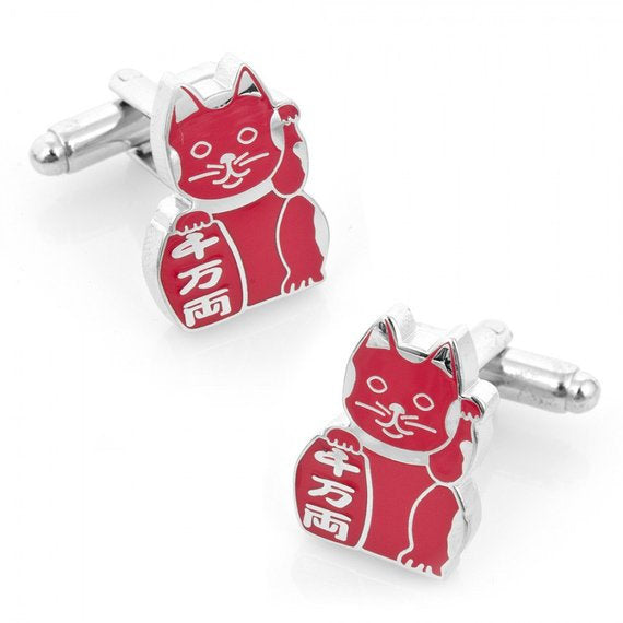 Red Japanese Cat Cufflinks Lucky Cat Bring Health to Owner Cufflinks Cuffs Image 1
