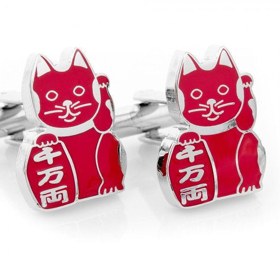 Red Japanese Cat Cufflinks Lucky Cat Bring Health to Owner Cufflinks Cuffs Image 2