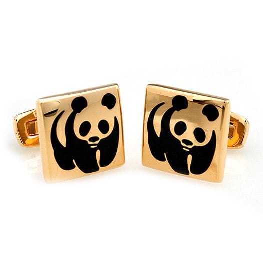 Gold Panda Cufflinks Gold Walking Panda Bear Cufflinks Whale Tail Backing Cufflinks Cuff Links Animal Jewelry Bear Stuff Image 2
